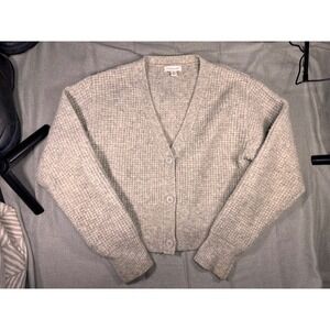 Topshop Gray Waffle Knit Cardigan Sweater Womens Small V-Neck Button Front Cozy